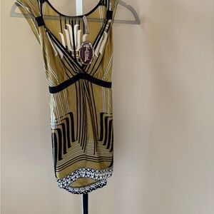 Hale Bob Gold and Black Geometric Blouse/tunic